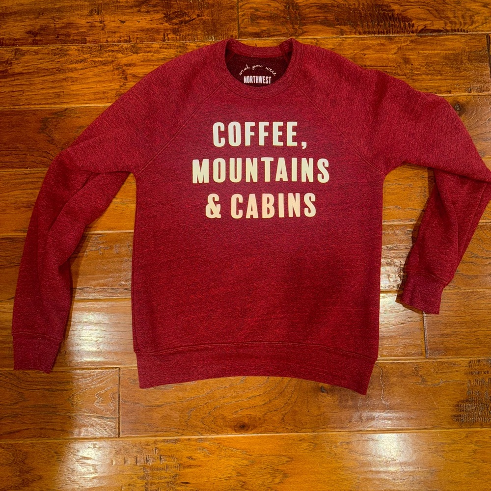 Northwest Maroon Crewneck Sweater with Cabin Print